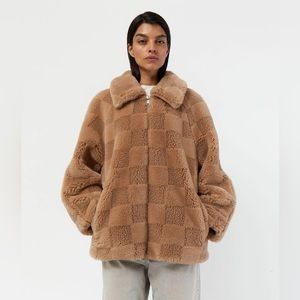 Apparis Brown Checkered Teddy Jacket